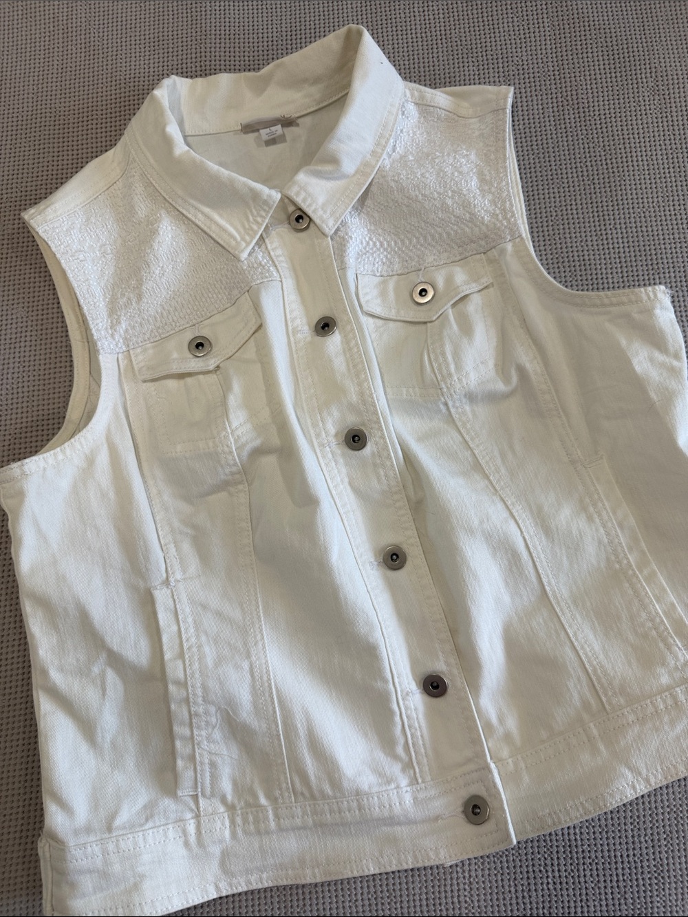 Westport Cream Sleeveless Denim Vest with Button Front